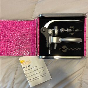 Luxury Wine Opener Set with Pink Faux Croc Case